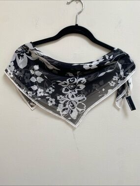 Jones New York Black and White Silk Floral Square Scarf